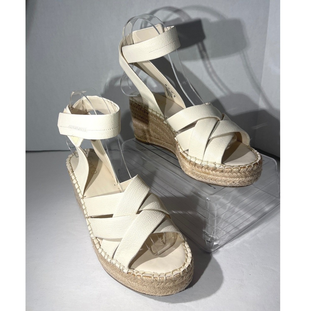 Franco Sarto Sandals Womens 7M White Carmina Espadrille Wedge Leather Platform - Picture 2 of 9